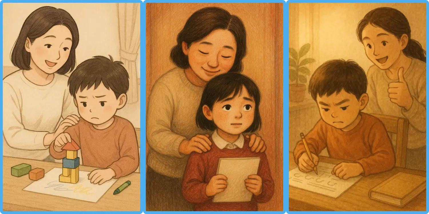 엄마가 아이를 격려해주고 응원해주고 힘이 되어주는 따듯한 일상 장면 일러스트 아이 영어 표현, 생활 속 영어 문장, 엄마표 영어, 아이와 영어, 영어 육아 팁